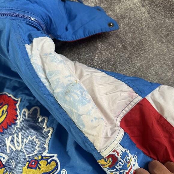 Men's Vintage 90's Turbo Starter Kansas KU Jayhawks Blue Puffer Jacket Sz 2XL - Picture 8 of 8